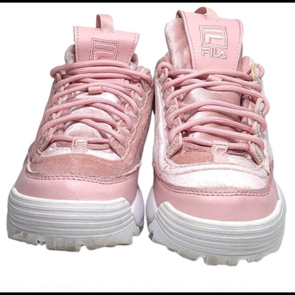 Fila pink velour Distruptor II chunky sneaker